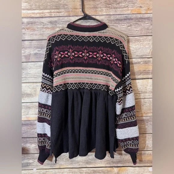 Free People Black Cozy Cottage Half Zip Sweater S Small Cabin Winter Cottagecore - Picture 5 of 10